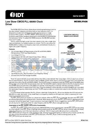 MC88LV926 datasheet - Low Skew CMOS PLL 68060 Clock Driver