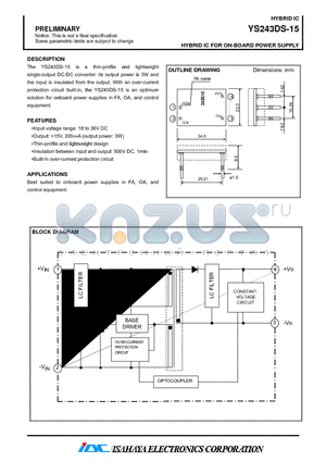 YS243DS-15 datasheet - HYBRID IC FOR ON-BOARD POWER SUPPLY