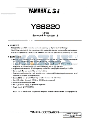 YSS220-F datasheet - SURROUND PROCESSOR 3