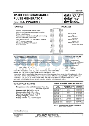 PPG312F-200 datasheet - 12-BIT PROGRAMMABLE PULSE GENERATOR(SERIES PPG312F)