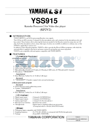 YSS915 datasheet - Karaoke Processor 2 for Video disc player