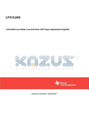 JM38510 datasheet - LF412JAN Low Offset, Low Drift Dual JFET Input Operational Amplifier