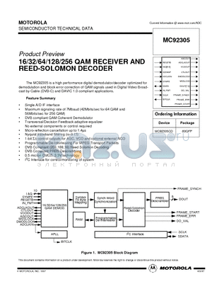 MC92305 datasheet - 16/32/64/128/256 QAM RECEIVER AND REED-SOLOMON DECODER