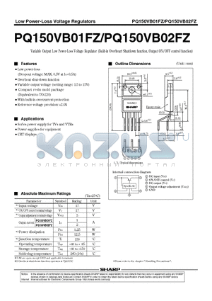 PQ150VB01FZ datasheet - Variable Output Low Power-Loss Voltage Regulator (Built-in Overheart Shutdown function, Output ON/OFF control function)