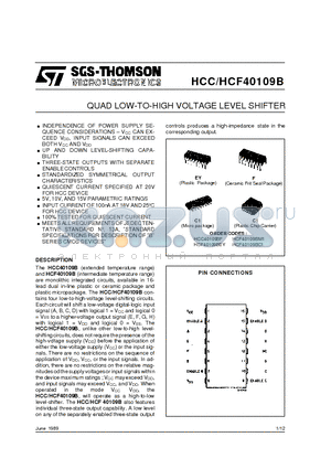 HCF40109BM1 datasheet - QUAD LOW-TO-HIGH VOLTAGE LEVEL SHIFTER