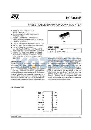 HCF4516B datasheet - PRESETTABLE BINARY UP/DOWN COUNTER