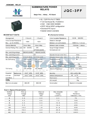 JQC-3FF-018-1HS datasheet - SUBMINIATURE POWER RELAYS