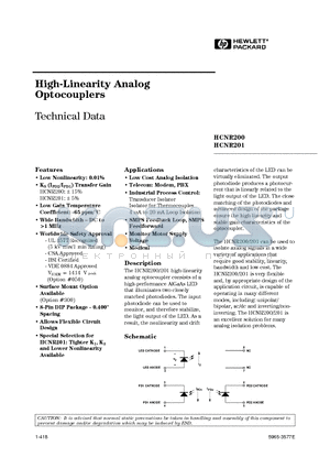 HCNR200 datasheet - High-Linearity Analog Optocouplers