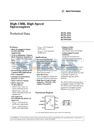 HCNW4504 datasheet - High CMR, High Speed Optocouplers