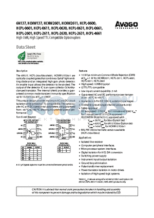 HCPL-0600-500E datasheet - High CMR, High Speed TTL Compatible Optocouplers