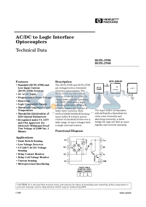 HCPL-3700 datasheet - AC/DC to Logic Interface Optocouplers