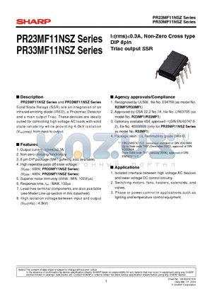 PR33MF11YIPF datasheet - Non-Zero Cross type DIP 8pin Triac output SSR