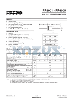 PR6003-T datasheet - 6.0A FAST RECOVERY RECTIFIER