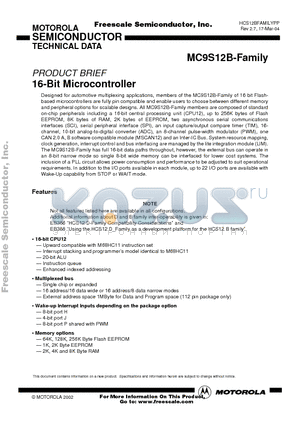 MC9S12B256 datasheet - 16-Bit Microcontroller