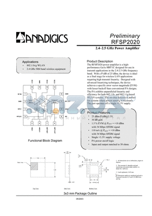 PRFS-P2020-009 datasheet - 2.4-2.5 GHz Power Amplifier