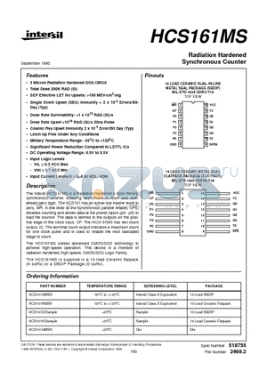 HCS161MS datasheet - Radiation Hardened Synchronous Counter