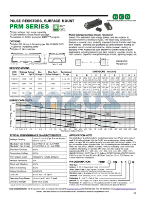 PRM1-1000-G datasheet - PULSE RESISTORS, SURFACE MOUNT