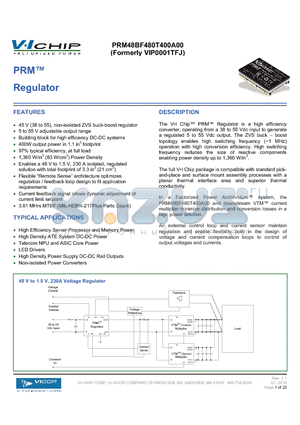 PRM48BF480T400A00 datasheet - Regulator