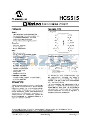 HCS515 datasheet - KEELOQ CODE HOPPING DECODER