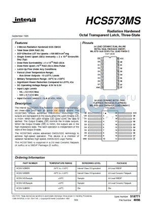 HCS573MS datasheet - Radiation Hardened Octal Transparent Latch, Three-State