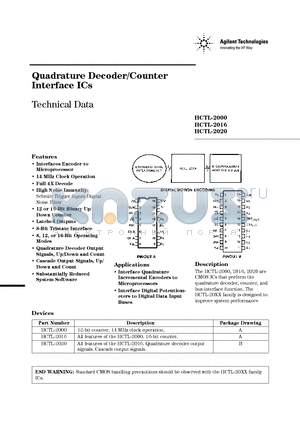 HCTL-2020 datasheet - Quadrature Decoder/Counter Interface ICs
