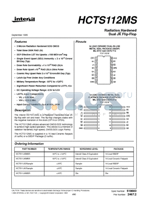 HCTS112KMSR datasheet - Radiation Hardened Dual JK Flip-Flop