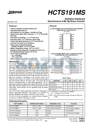 HCTS191D/SAMPLE datasheet - Radiation Hardened Synchronous 4-Bit Up/Down Counter