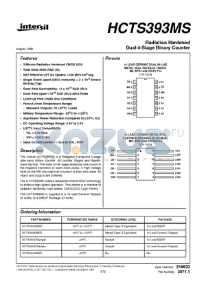 HCTS393DMSR datasheet - Radiation Hardened Dual 4-Stage Binary Counter