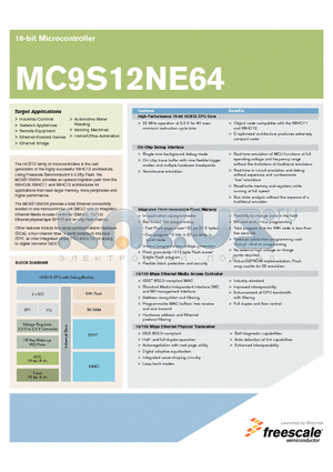 MC9S12NE64VTU datasheet - 16-bit Microcontroller