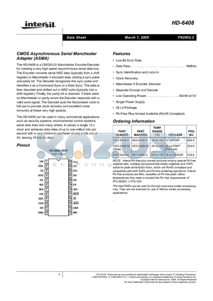 HD-6408 datasheet - CMOS Asynchronous Serial Manchester Adapter (ASMA)