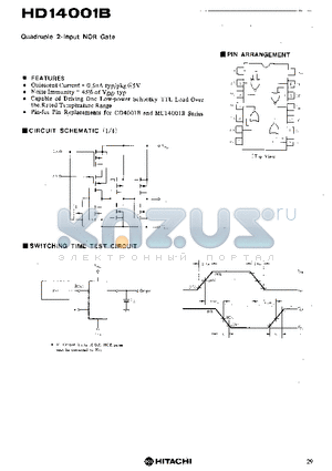 HD14001BP datasheet - QUADRUPLE 2 INPUT NOR GATE