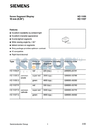 HD1107R datasheet - SEVEN SEGMENT DISPLAY 10mm