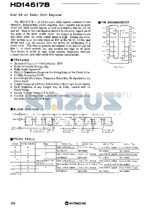 HD14517B datasheet - Dual 64-bit Static Shift Register