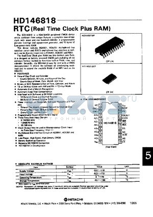 HD146818 datasheet - RTC(REAL TIME CLOCK PLUS RAM)