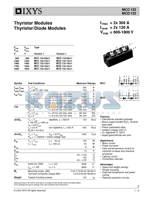 MCC132 datasheet - Thyristor Modules Thyristor/Diode Modules