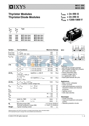 MCC255-16IO1 datasheet - Thyristor Modules Thyristor/Diode Modules