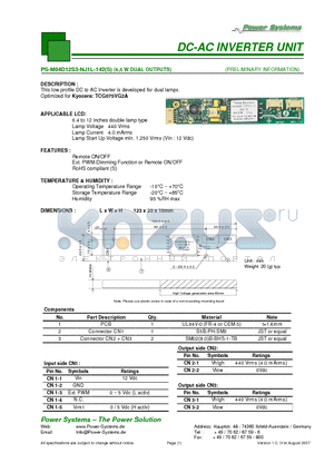 PS-M04D12S3-NJ1L-142 datasheet - DC-AC INVERTER UNIT 6,5 W DUAL OUTPUTS