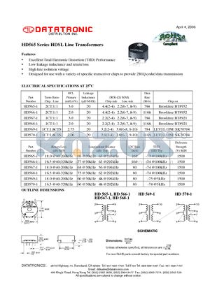 HD569-1 datasheet - HDSL Line Transformers