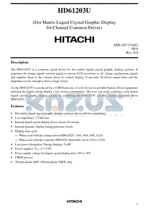HD61203U datasheet - (Dot Matrix Liquid Crystal Graphic Display 64-Channel Common Driver)