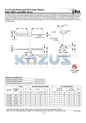 JRC0288 datasheet - 2 x 2.5 mm Axial Lead LED Lamp J Series