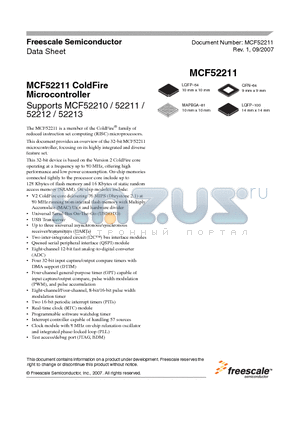 MCF52211CAF80 datasheet - ColdFire Microcontroller