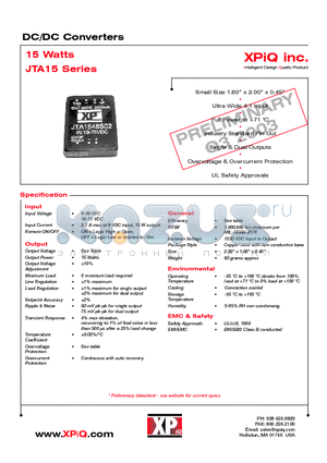 JTA1524S05 datasheet - 15 Watts DC/DC Converters