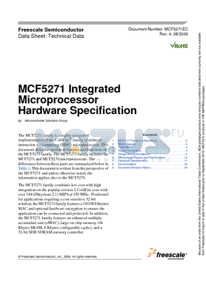 MCF5270VM100 datasheet - Integrated Microprocessor Hardware Specification