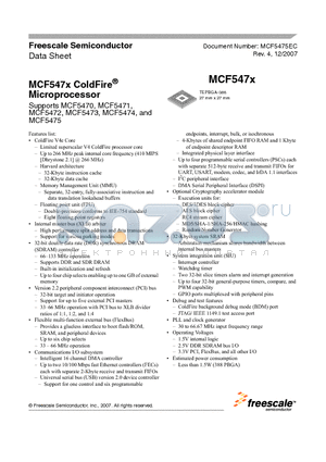 MCF5474 datasheet - MCF547x ColdFire^ Microprocessor