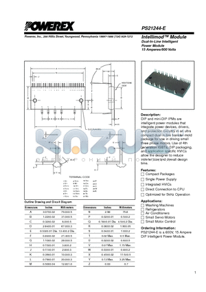 PS21244 datasheet - Intellimod Module Dual-In-Line Intelligent Power Module (15 Amperes/600 Volts)