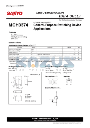 MCH3374 datasheet - General-Purpose Switching Device Applications