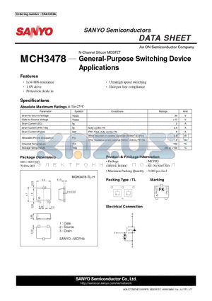 MCH3478 datasheet - General-Purpose Switching Device Applications