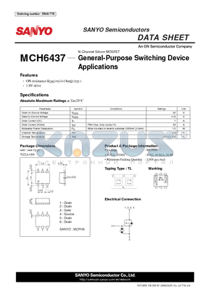 MCH6437 datasheet - General-Purpose Switching Device Applications
