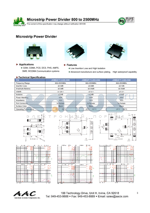 JXMBGF-T-4-800-2500 datasheet - Microstrip Power Divider 800 to 2500MHz