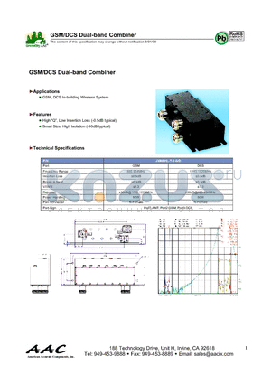 JXMBHL-T-2-G/D datasheet - GSM/DCS Dual-band Combiner